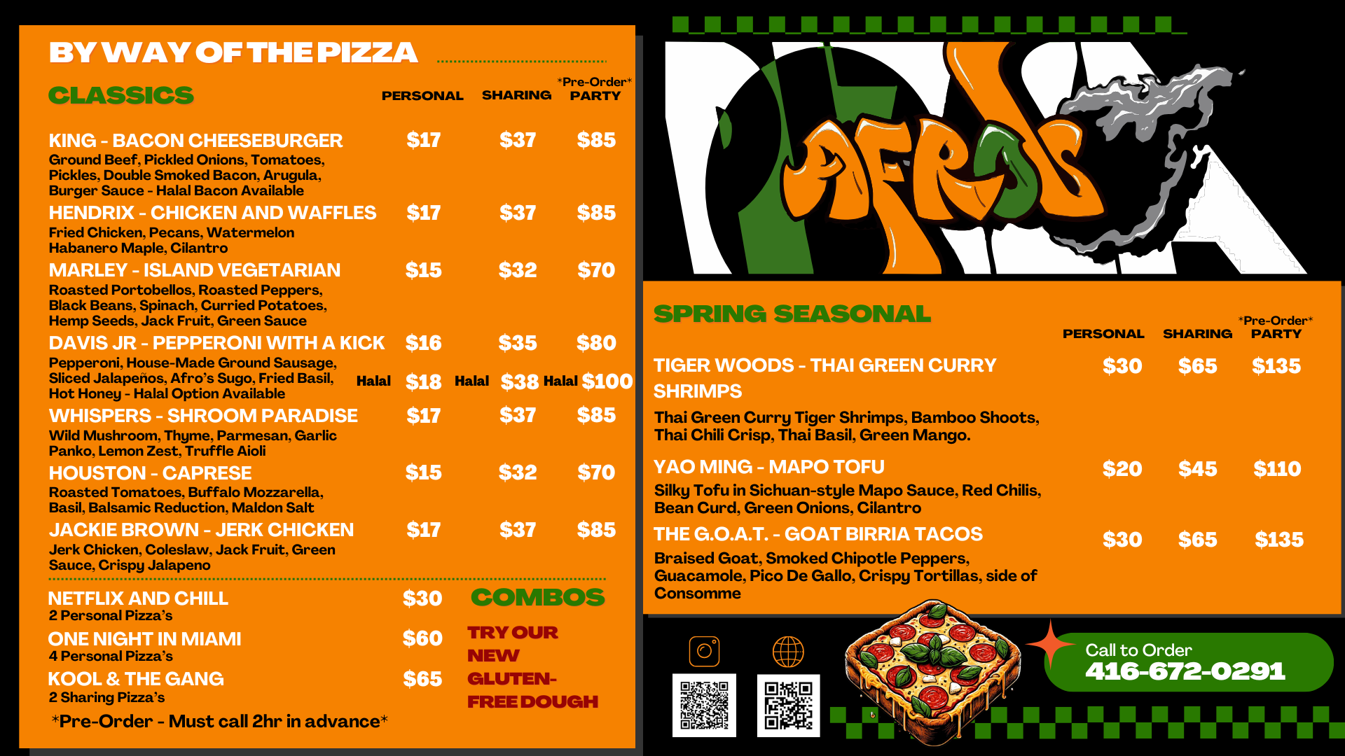 Afro's Menu Seasonal Menus